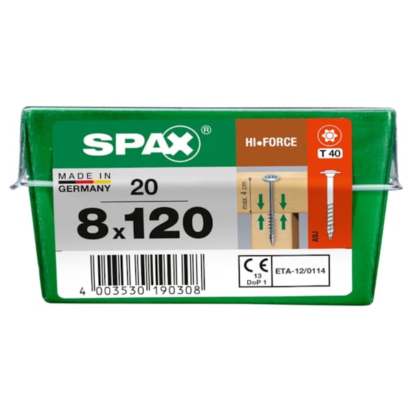 SPAX vis HI.FORCE WIROX - 8x120 STK (bte 20 pces)