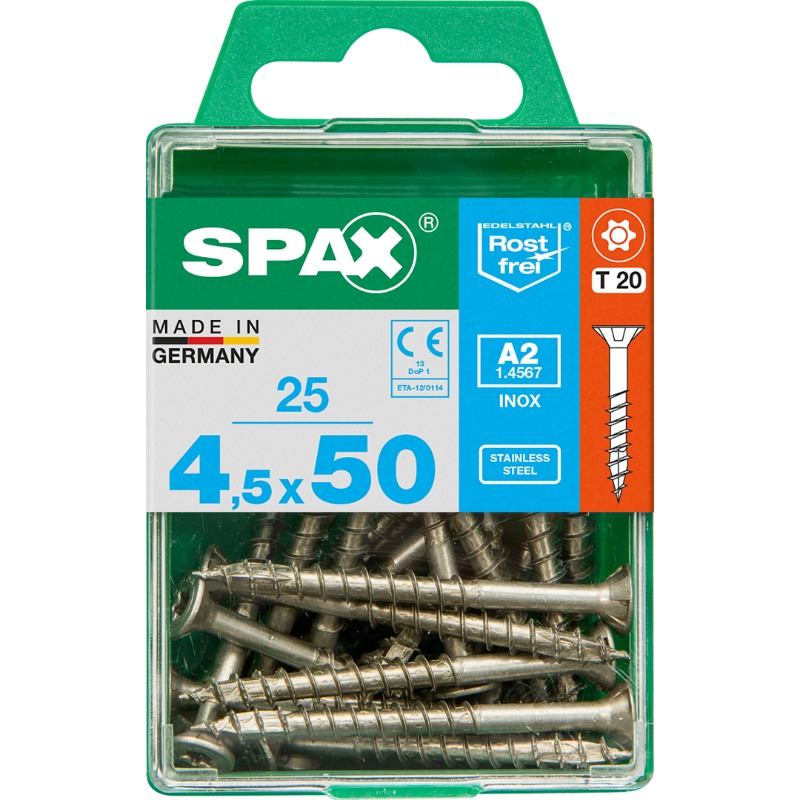 Acheter SPAX vis T-STAR+ A2 inox - 4,5x50 M (boite 25 pces) en ligne