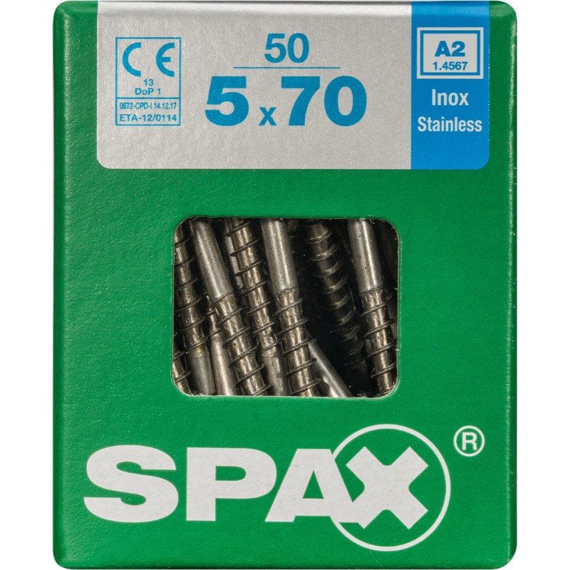 SPAX vis T-STAR+ A2 inox - 5x70 L (bte 50 pces)