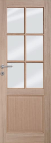 Porte plaquée chêne 6 carreaux droits 09 - 2015 x 730 mm