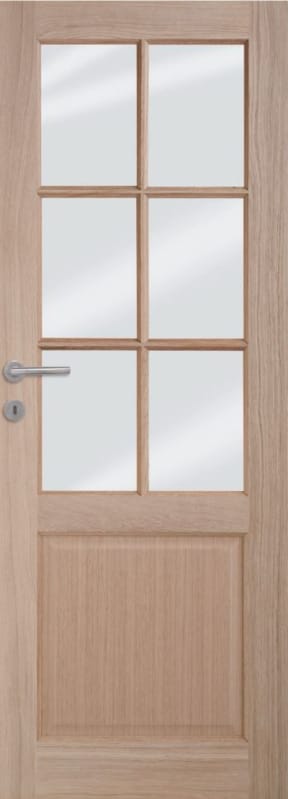 Porte plaquée chêne 6 carreaux droits 09 - 2015 x 730 mm