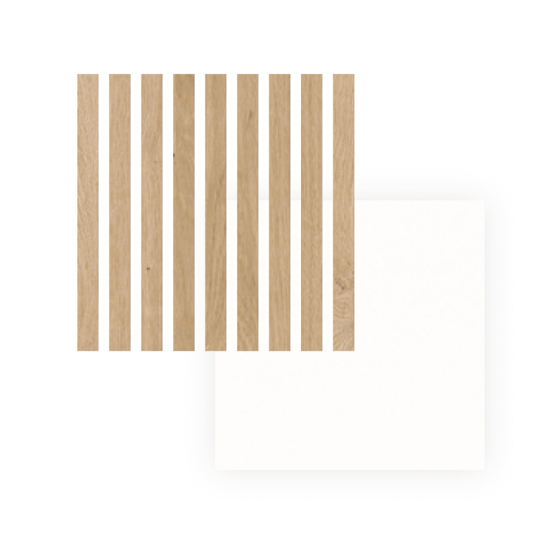 Panneau mural Maestro Latt White Paintable avec 7 lattes Pepper Oak - 20 x 300 x 2770 mm