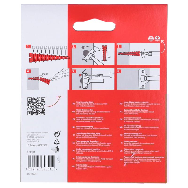 Suki cheville réparation bois - Ø 2 - 10 x 53 mm - 4 pces