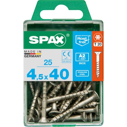 SPAX vis T-STAR+ A2 inox - 4,5x40 M (boite 25 pces)