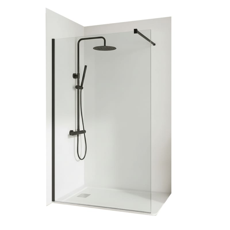 Set avec bras de renfort et profil U noir pour parois de douche