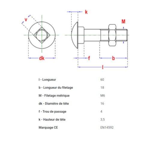 Boulon commerce 4.8 D.603/555 M6 x 60 mm BlackTop (6 pces)