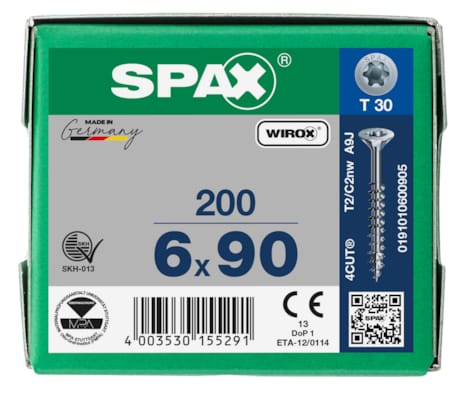 SPAX vis TX WIROX - 6x90 (boite 200 pces)