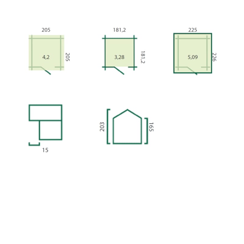 Chalet classique Luzern 19 mm - 205 x 205 cm + auvent 15 cm