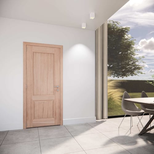 Porte plaquée chêne - Modèle 07 - 2 panneaux droits massifs - 211,5 x 73 cm