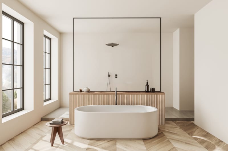 Panneau mural Maestro Latt blanc hydrofuge avec 7 lattes Natural Oak - 16 x 300 x 2770 mm