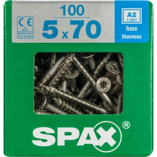 SPAX vis T-STAR+ A2 inox - 5x70 XL (bte 100 pces)