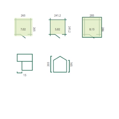 Chalet classique Luzern 19 mm - Traité vert - 265 x 265 cm + auvent 15 cm