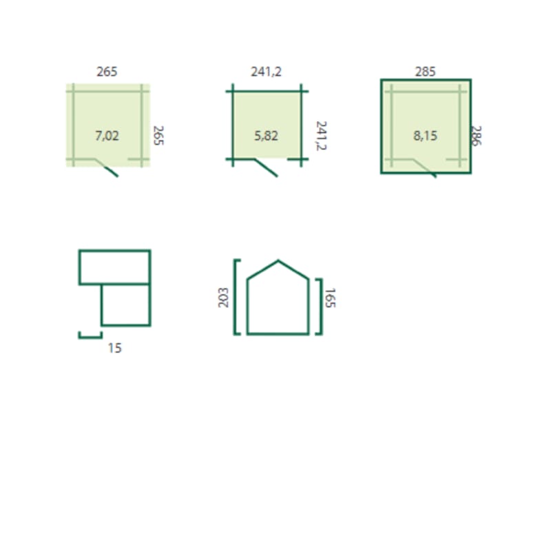 Chalet classique Luzern 19 mm - Traité vert - 265 x 265 cm + auvent 15 cm