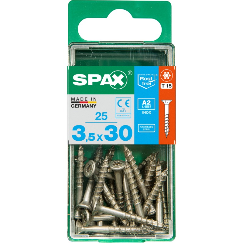 SPAX vis T-STAR+ A2 inox - 3,5x30 S (boite 25 pces)