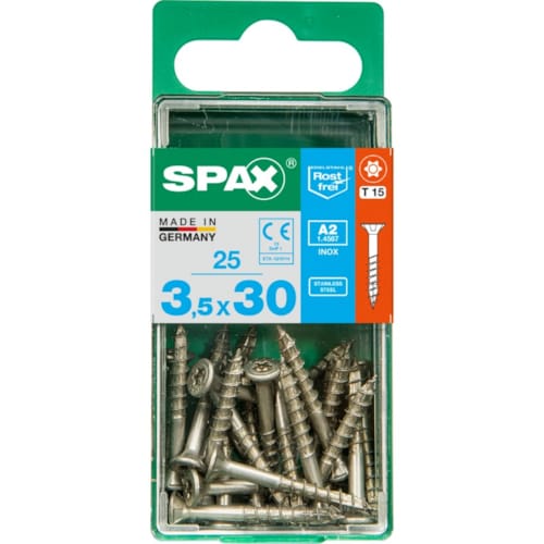 SPAX vis T-STAR+ A2 inox - 3,5x30 S (boite 25 pces)