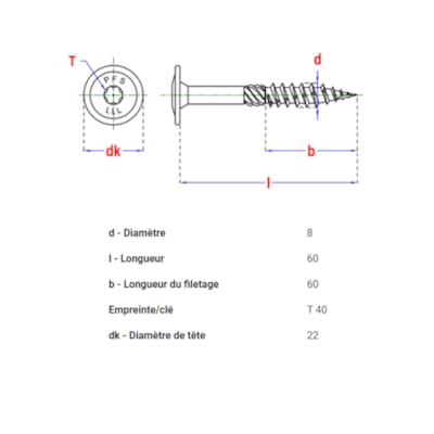 PFS vis à bois tête bombée - T40 8 x 60 mm BlackTop (6 pces)