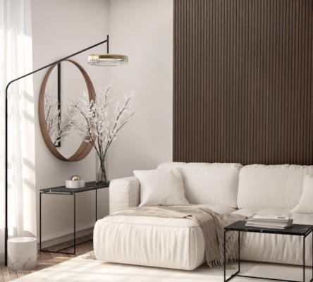 Panneau mural Maestro Latt Matte Black avec 7 lattes Smoked Walnut - 20 x 300 x 2770 mm