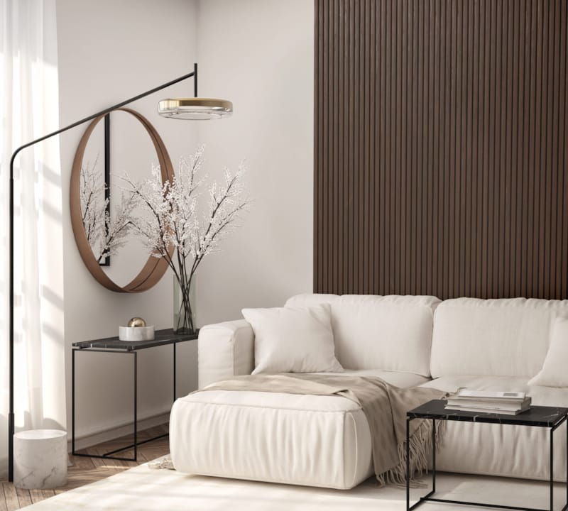 Panneau mural Maestro Latt Matte Black avec 7 lattes Smoked Walnut - 20 x 300 x 2770 mm