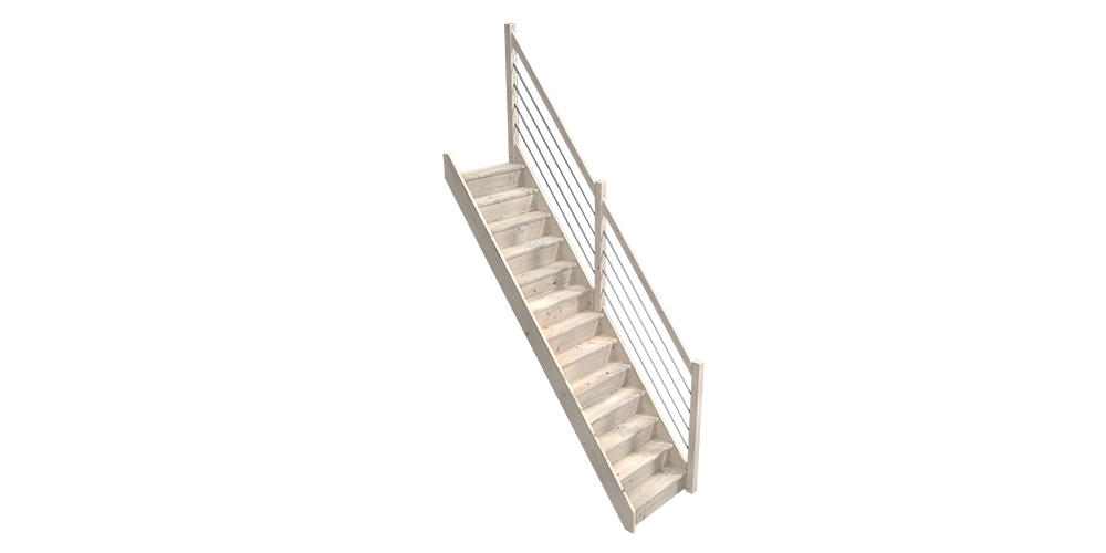 Trendy Eco Sapin Escalier Droit - 80 x 280 cm + Rampe Alu