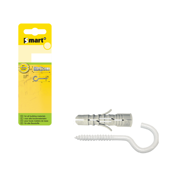 Cheville SMART nylon + crochet "C" epoxy blanc - 6 x 30 (6 pces)