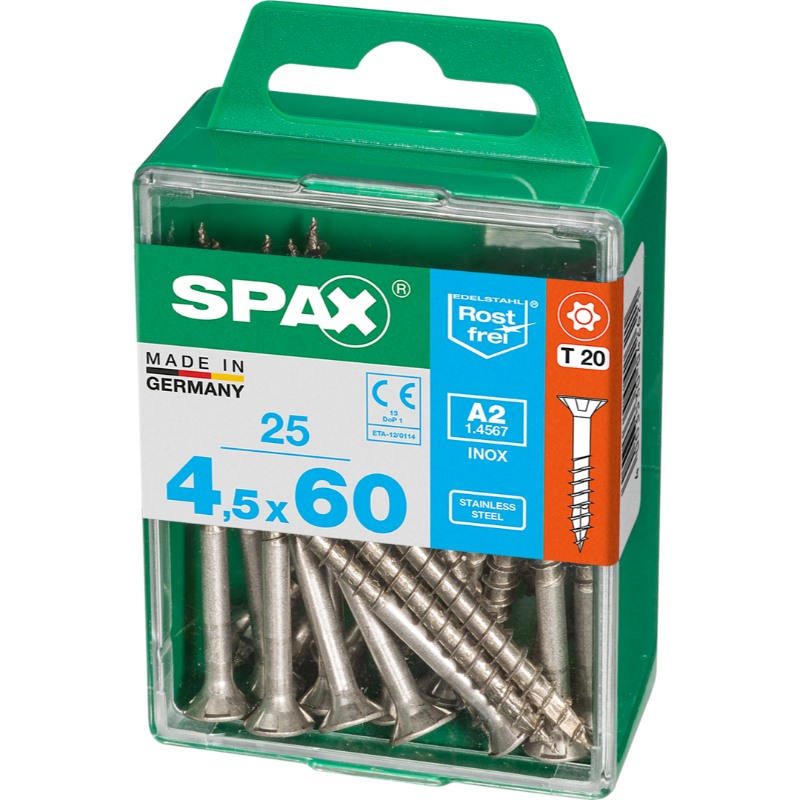 SPAX vis T-STAR+ A2 inox - 4,5x60 M (boite 25 pces)