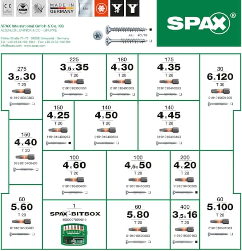 SPAX L-BOXX WIROX garni - Coffret assortiment de vis