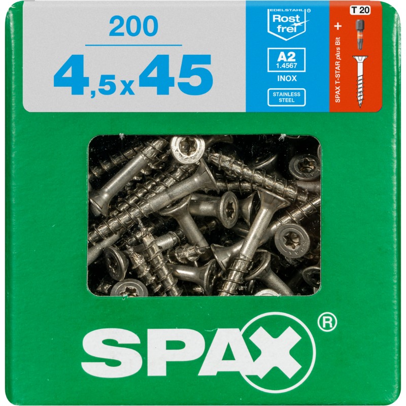 SPAX vis T-STAR+ A2 inox - 4,5x45 XL (bte 200 pces)