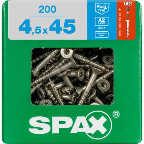 SPAX vis T-STAR+ A2 inox - 4,5x45 XL (bte 200 pces)