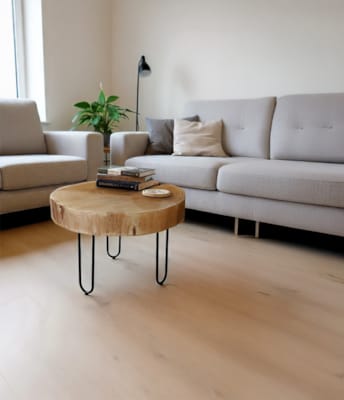 Plateau de table rond en chêne écorcé - Finition huilée - Diamètre 500-640 x 70 mm