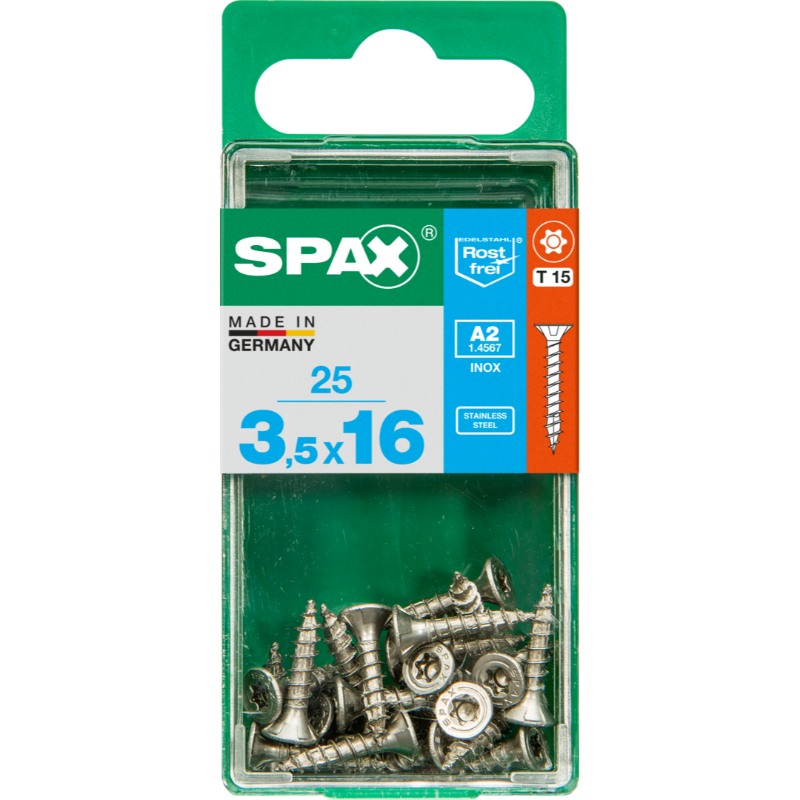 SPAX vis T-STAR+ A2 inox - 3,5x16 S (boite 25 pces)