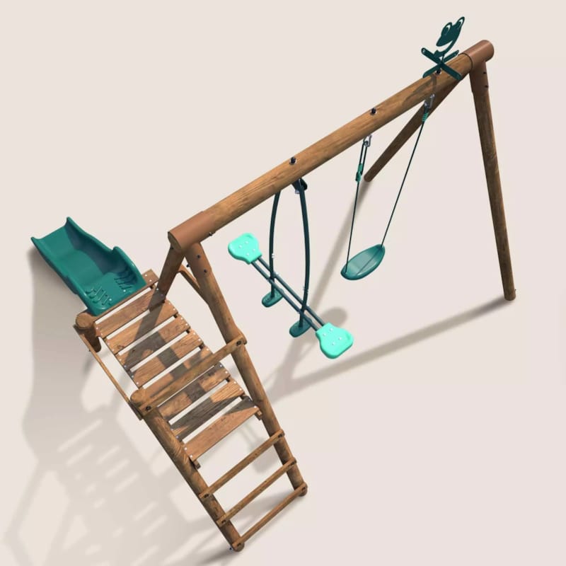 Station avec balançoires et toboggan Menthe - 2820 x 2830 x 1950 mm