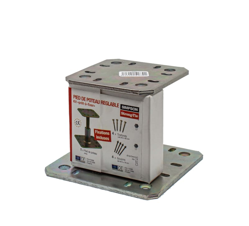 Pied de poteau reglable kit fix 100/150 avec accessoires de fixation