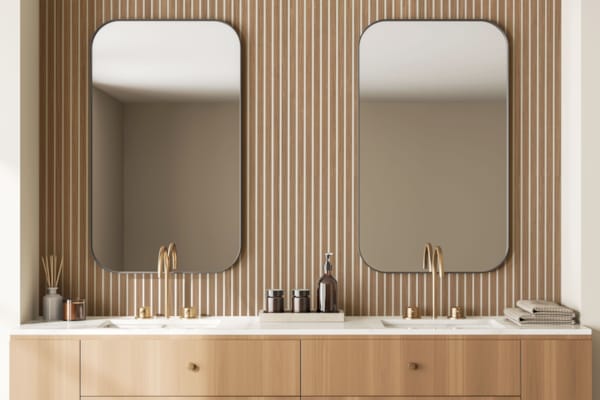 Panneau mural Maestro Latt blanc hydrofuge avec 7 lattes Natural Oak - 16 x 300 x 2770 mm