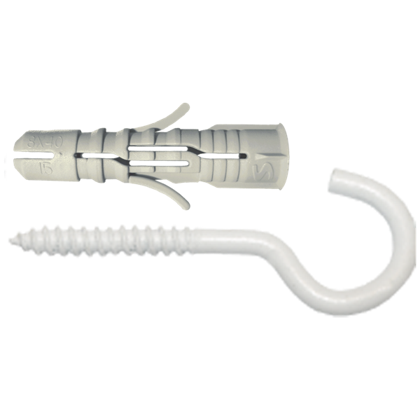 Cheville SMART nylon + crochet "C" epoxy blanc - 8 x 40 (4 pces)