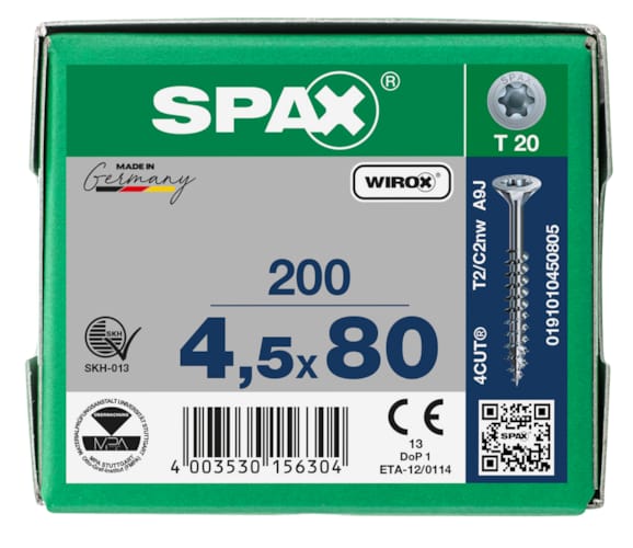 SPAX vis TX WIROX - 4,5x80 (boite 200 pces)