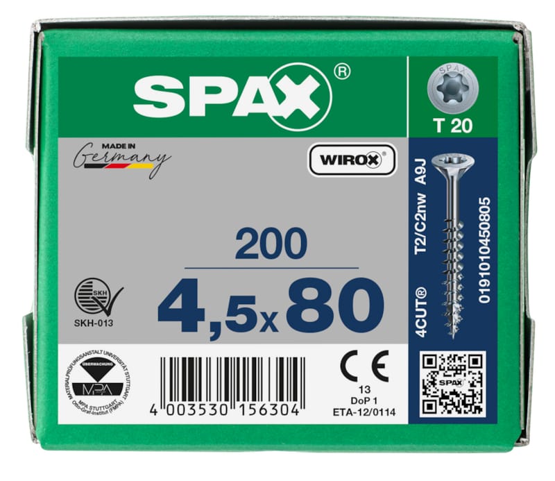 SPAX vis TX WIROX - 4,5x80 (boite 200 pces)
