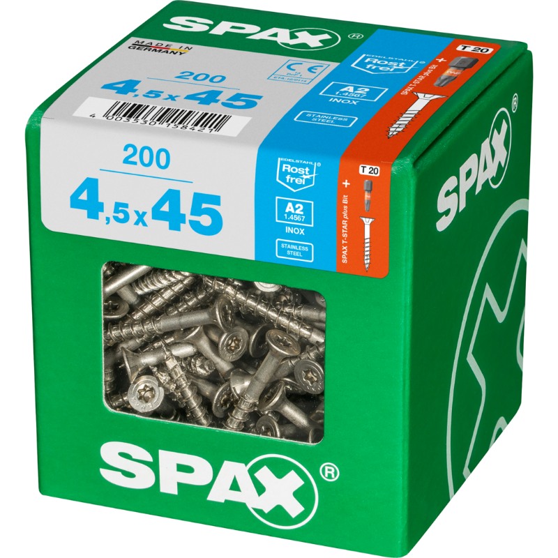 SPAX vis T-STAR+ A2 inox - 4,5x45 XL (bte 200 pces)