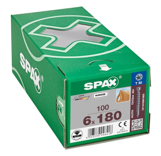 SPAX vis tête cylindrique T-STAR+ T30 filetage WIROX - 6x180 (bte 100 pces)