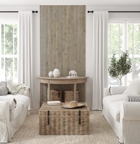 Panneau mural Maestro Latt Matte Black avec 7 lattes Rustic Wood - 20 x 300 x 2770 mm