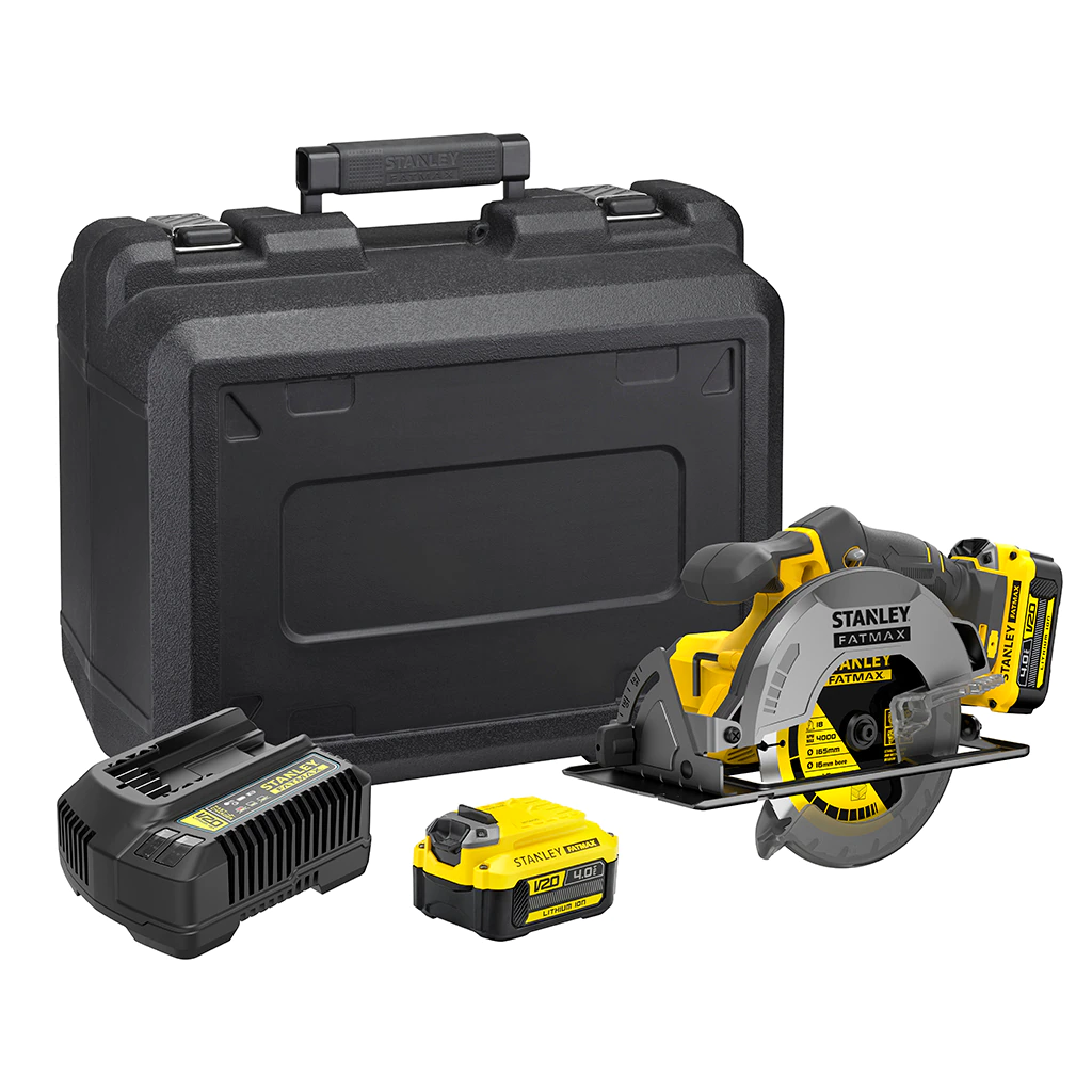 Stanley Fatmax Coffret V20 18V Scie Circulaire 165 mm avec 2 Batteries 4.0AH