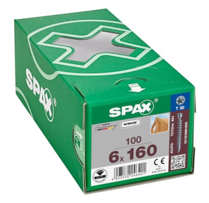 SPAX vis tête cylindrique T-STAR+ T30 filetage WIROX - 6x160 (bte 100 pces)