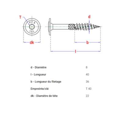 PFS vis à bois tête bombée - T40 8 x 40 mm BlackTop (6 pces)