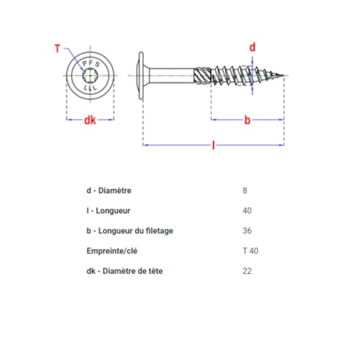 PFS vis à bois tête bombée - T40 8 x 40 mm BlackTop (6 pces)