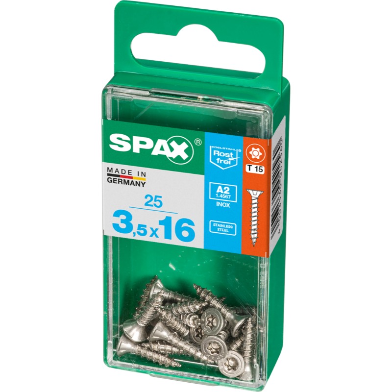 SPAX vis T-STAR+ A2 inox - 3,5x16 S (boite 25 pces)