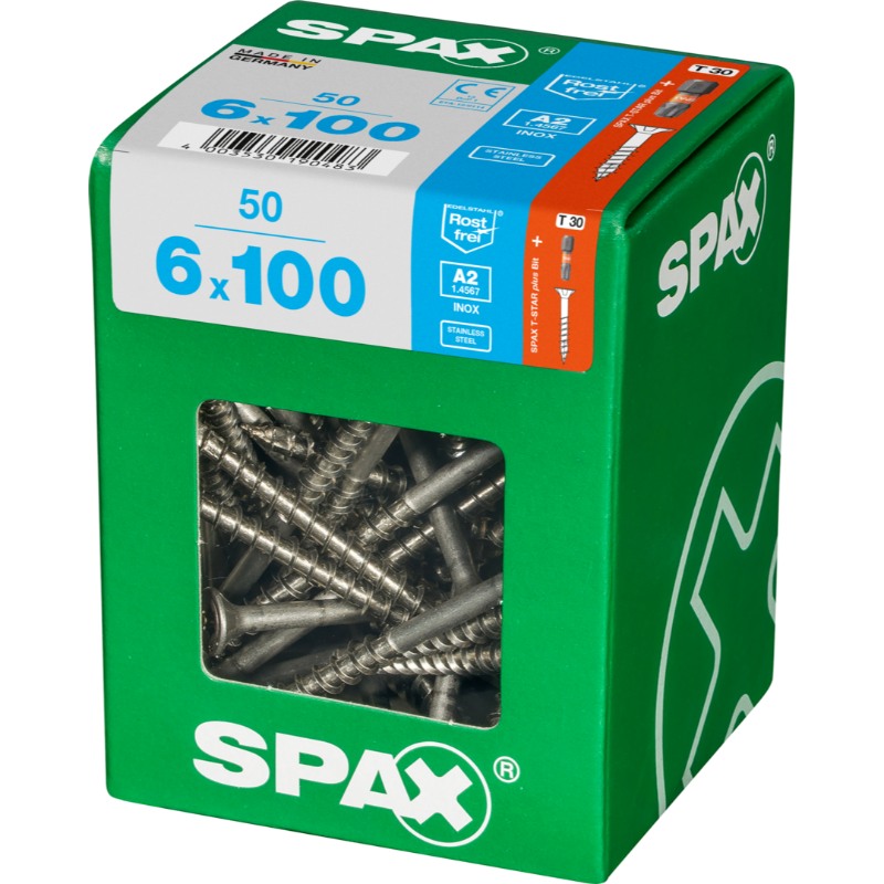 SPAX vis T-STAR+ A2 inox - 6x100 XL (bte 50 pces)