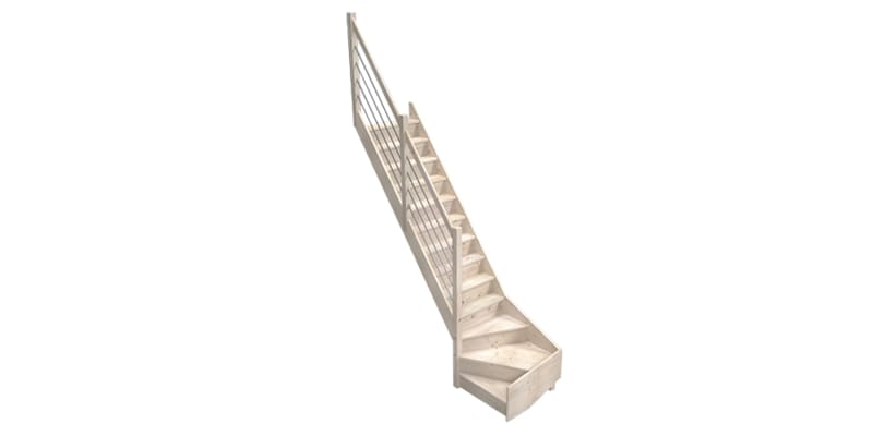 Trendy Eco Sapin Escalier Tournant à gauche - 80 x 280 cm + Rampe Alu