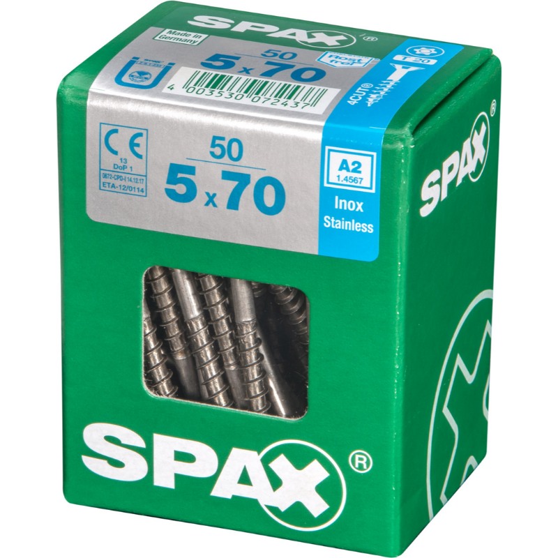 SPAX vis T-STAR+ A2 inox - 5x70 L (bte 50 pces)