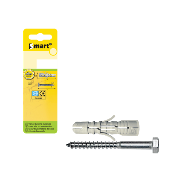 Cheville SMART nylon + vis hexagonale zinguée - 10 x 50 (6 pces)