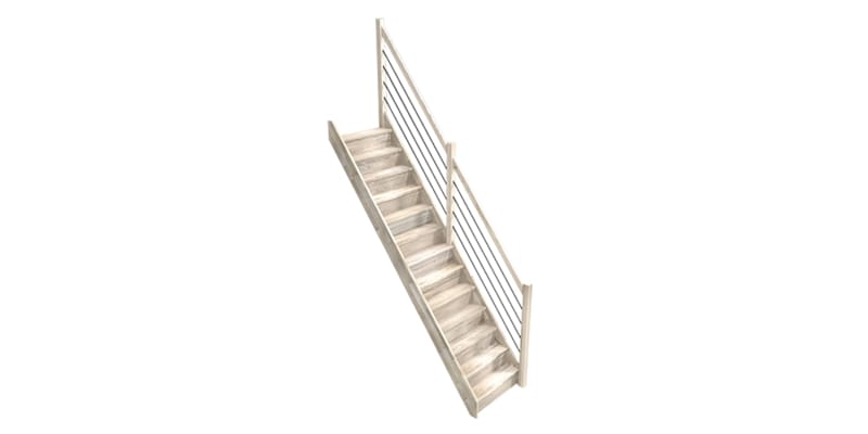 Trendy Eco Chêne Escalier Droit - 80 x 280 cm + Rampe Alu Ral 9005 Noir Mat