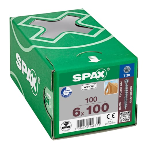 SPAX vis tête cylindrique T-STAR+ T30 filetage WIROX - 6x100 (bte 100 pces)